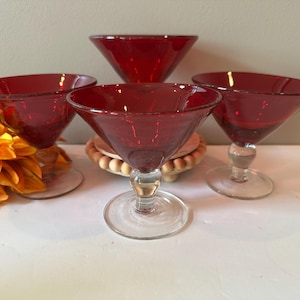 Red Bubble Glass (Artland?) - Clear Stem - Cocktail Glass - Set of 4 - 4 3/4&quot; Tall - 4 3/4&quot; Diameter - 8 oz.
