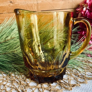 Vintage Water Pitcher Thumbprint Pattern Amber Glass