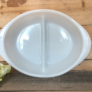 Vintage GLASBAKE - J2352 - Solid White/Milk Glass - Oval Divided Serving Dish