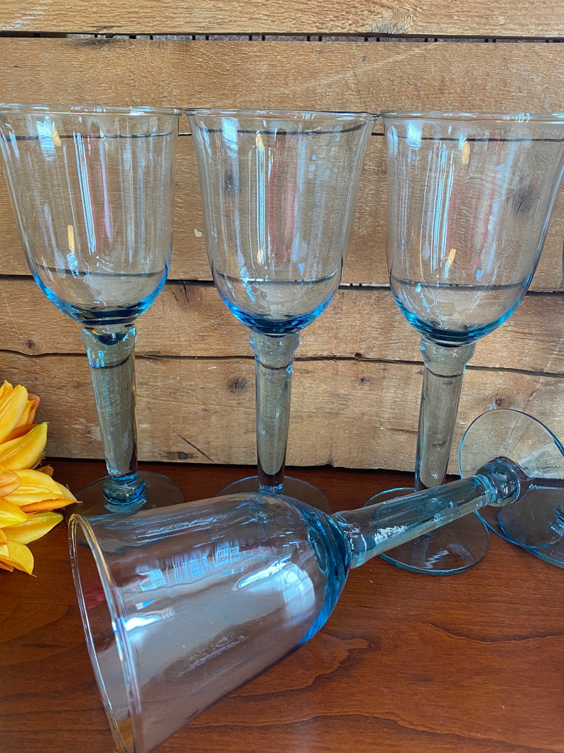 10 oz. Handblown Set of 5-8 58 Tall Tall Blue Wine Glasses