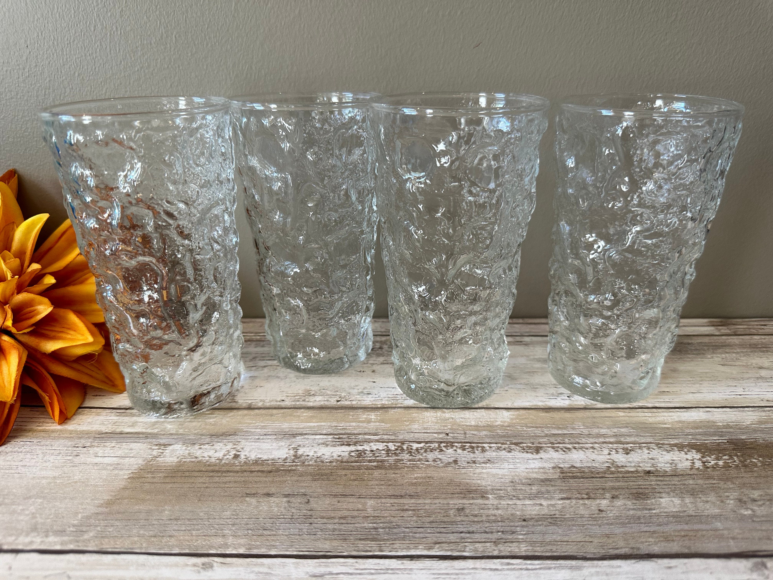Libbey Clear Glass Crinkle Tumblers Set of 4 TWO Sets Available 12oz. 5 1/2  Tall 