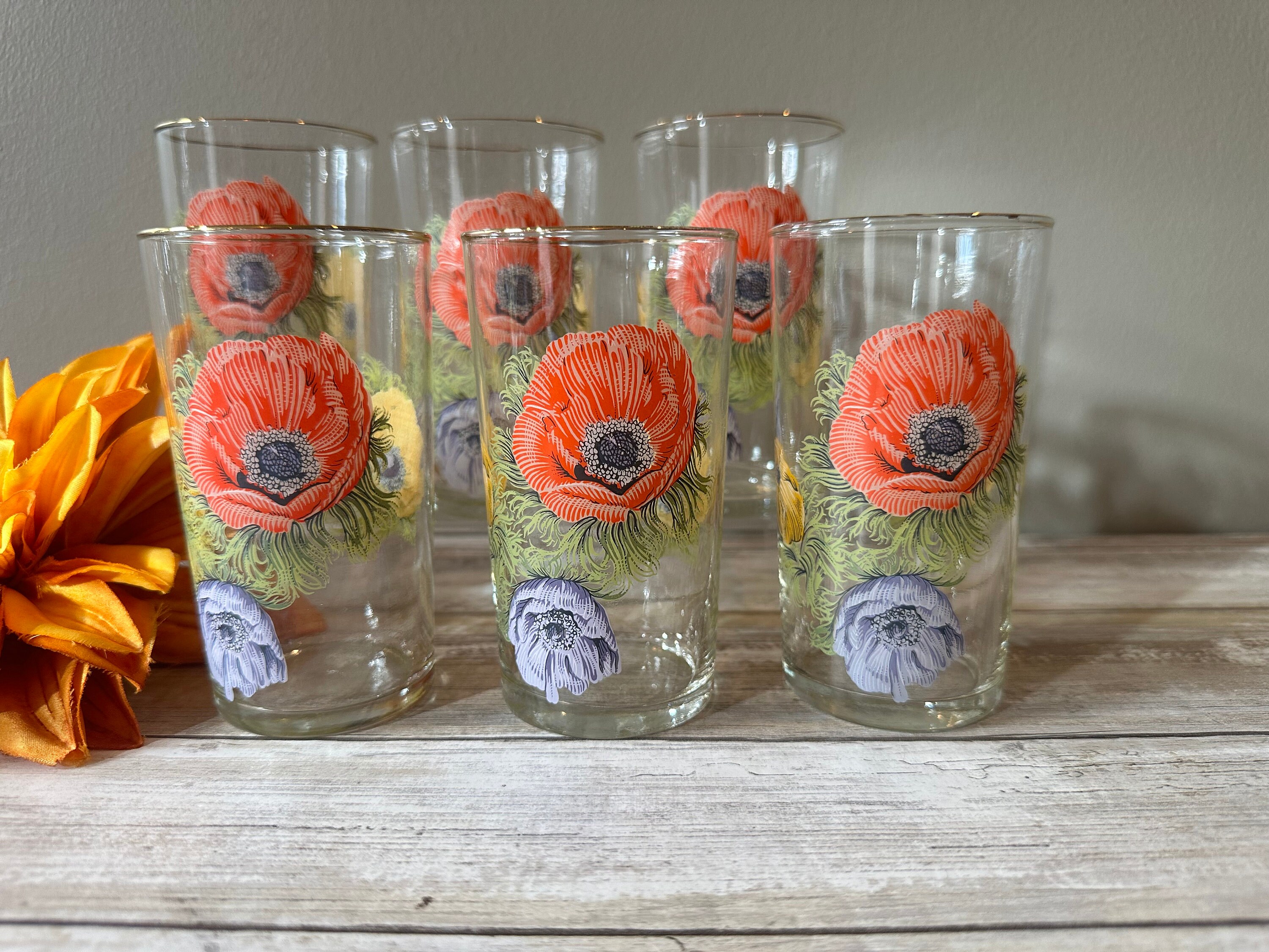 Vintage - Pilkington Chance - Glass - Colorful Poppies - 1960's