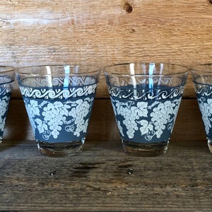 Vintage Hazel Atlas White Grapevine/Blue Wedgewood Shot Glasses - Set of 4