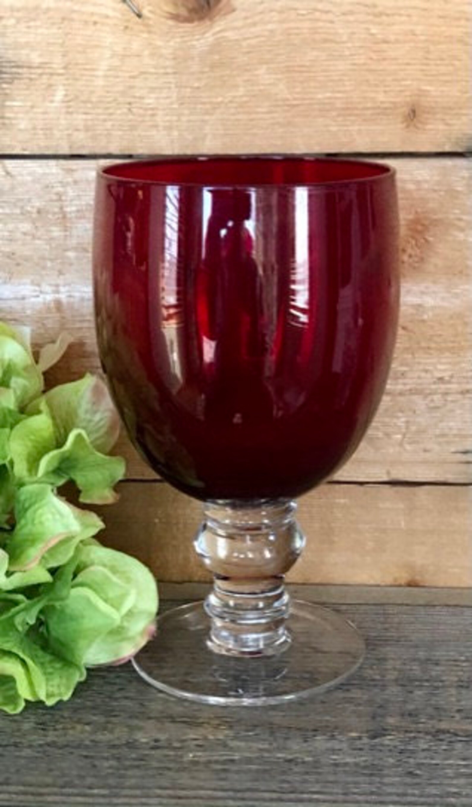 6 Available Large Red Bowl/Clear Stem Water/Wine Glasses Etsy