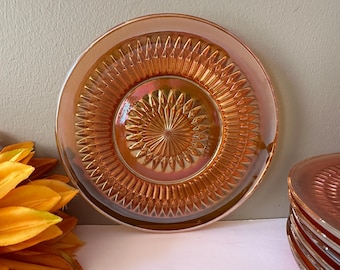 Jeanette Glass - Anniversary - Diamond Cut Carnival Glass - Marigold Iridescent - Salad Plate - Set of 4 - 6 1/4" - TWO Sets Available!