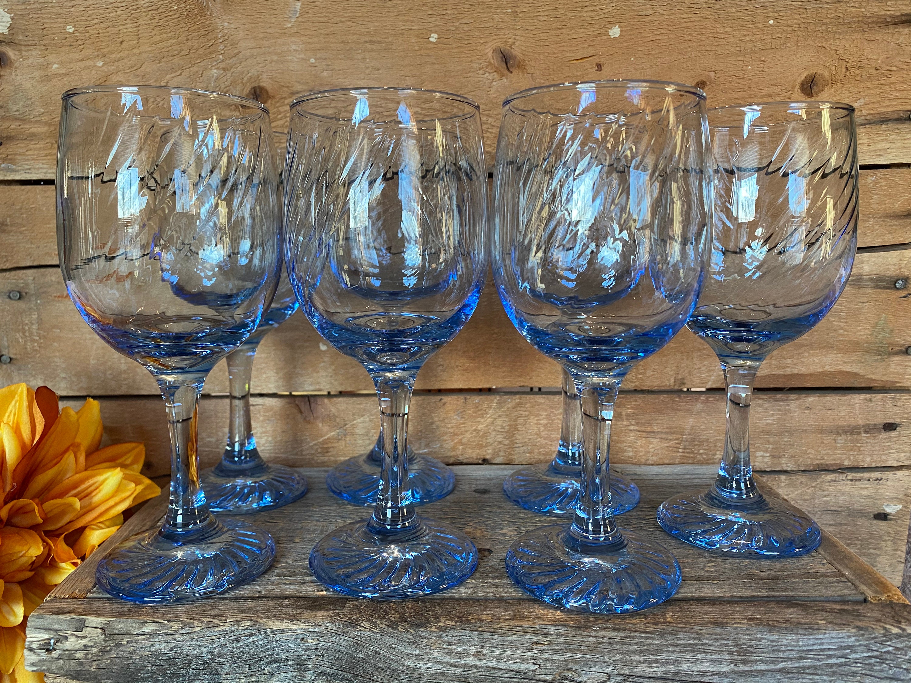 Vintage Libbey Swirl Light Blue Wine Glasses 12 oz. Etsy
