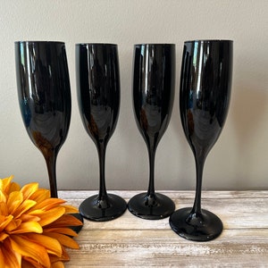 Libbey - Premiere - Black - Fluted - Champagne - Set of 4 - TWO Sets Available - 8 3/4" Tall