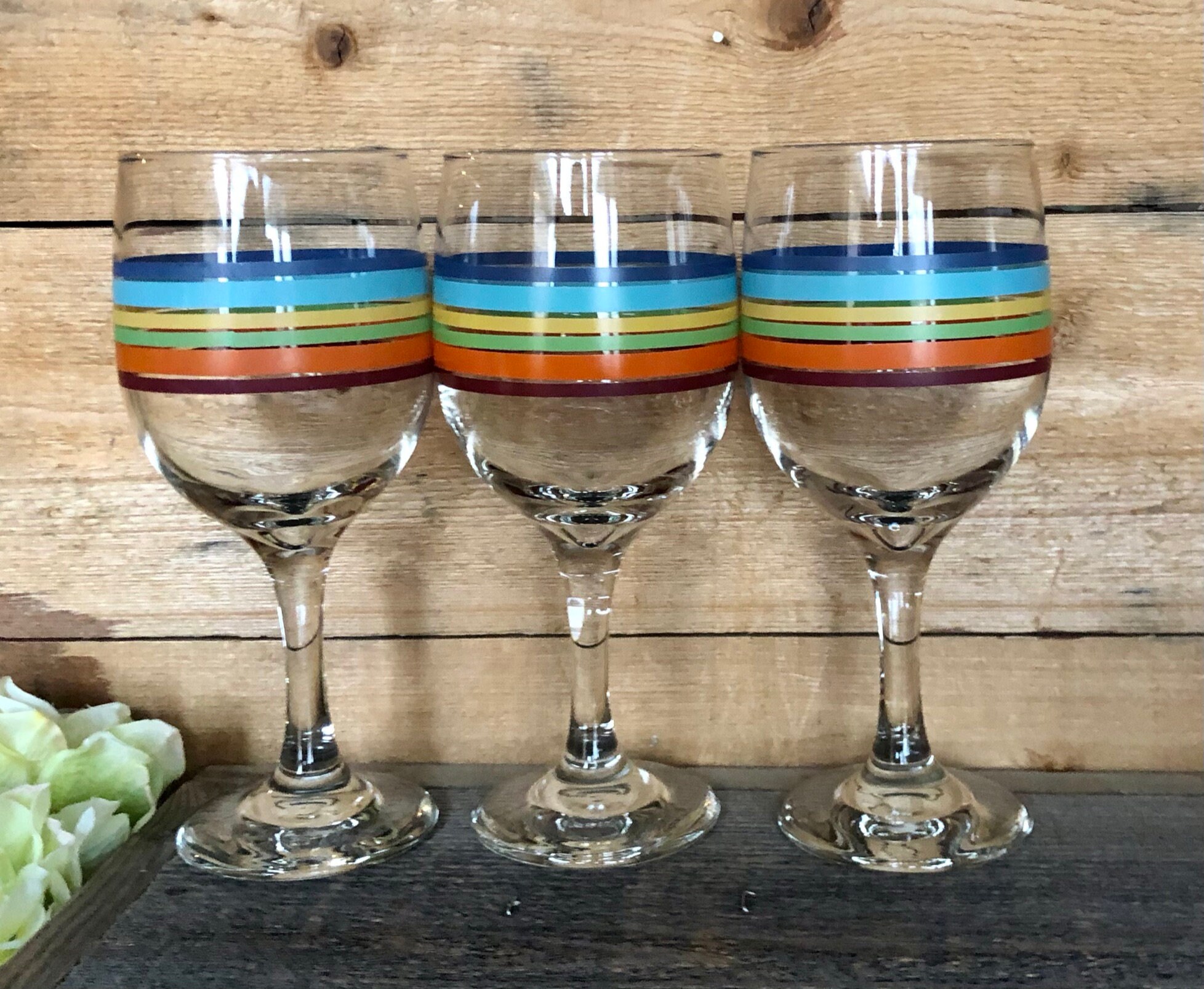 Striped Stem Balloon Wine Glass Collection of Seven