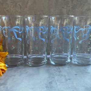 6 oz. Libbey Brown Flowers Set of 3-3 5/8 Tall Juice Glasses Vintage