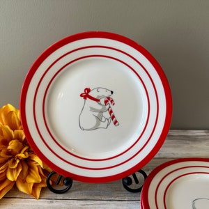 Vintage - Marshall Field's - Marketplace - Polar Bear Holiday Canape Dessert Plates - Set of 3 - 6 3/4"