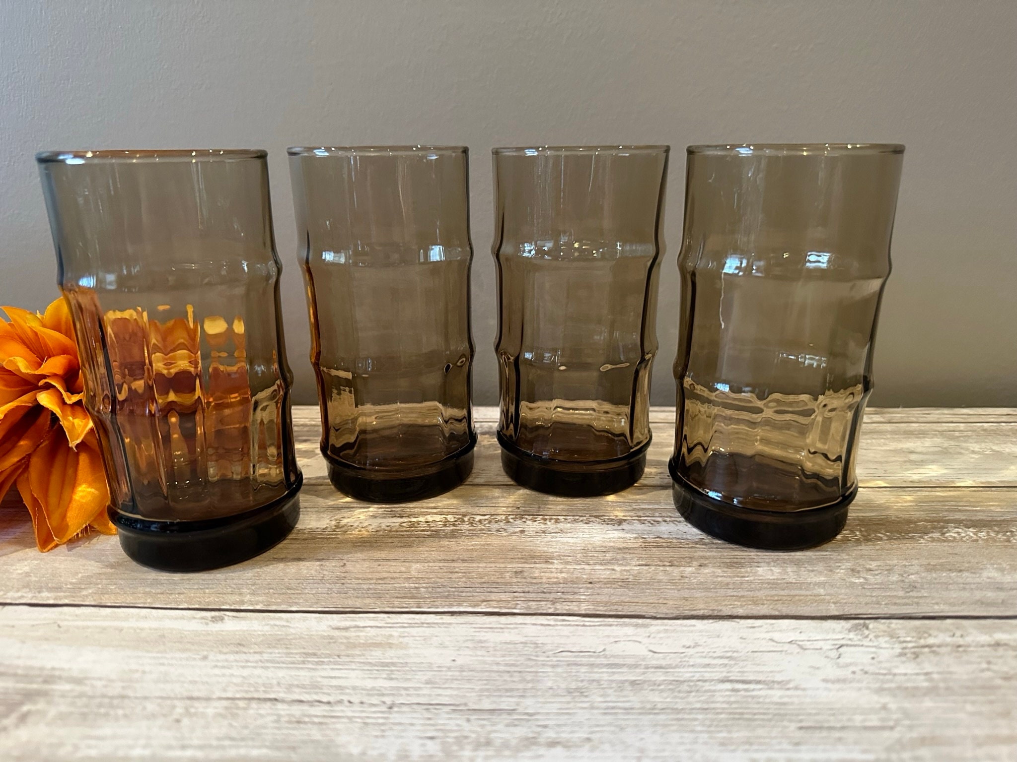 Set of 3 Vintage Bamboo Tiki Style drinking glasses MCM Retro