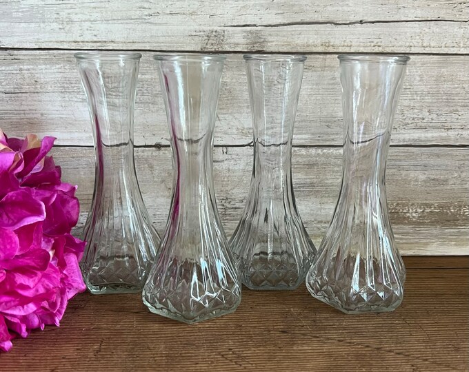 Hoosier Glass Bud Vase 4063 C 6 Sided Diamond Base 6 Tall Set of 4 Etsy