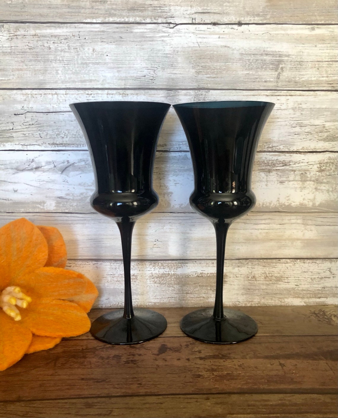 All Black Water Goblet Manufacturer Unknown Set of 2 Etsy