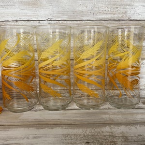 Vintage Covetro Italian Frosted Glasses set of 3 1950s chic water glasses or tumblers with Golden Wheat Stalks