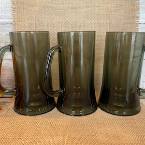 Vintage - Smokey Green - Beer Mugs - Set of 3 - 6 1/4&quot; Tall - 14 oz. - GORGEOUS