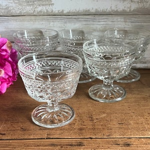 Vintage Anchor Hocking Wexford Clear Glass Dessert Cups Sherbet Dishes - Set of 6 -EIGHT Sets Available