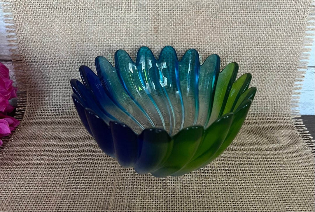Studio Nova Solaris Blue & Green Art Glass Petal Bowl Etsy