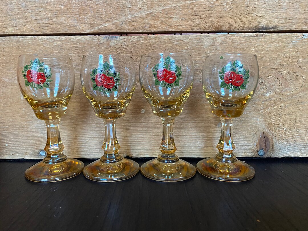 Vintage Amber Cordial Glasses Set of 4 4 Tall Etsy