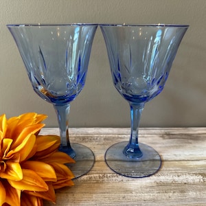 Vintage -  Avon - Fostoria -  Starburst - American Blue - Wine/Water Goblets - Set of 2 - FOUR Sets Available - 7 3/8&quot; Tall - 10 oz.