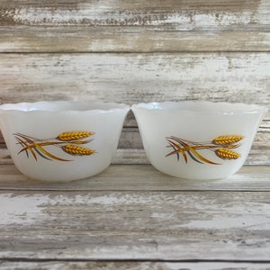 Vintage - Fire King - Yellow Wheat - Custard Cups - 6 oz. 2&quot; Tall - Set of 2 - TEN Sets Available