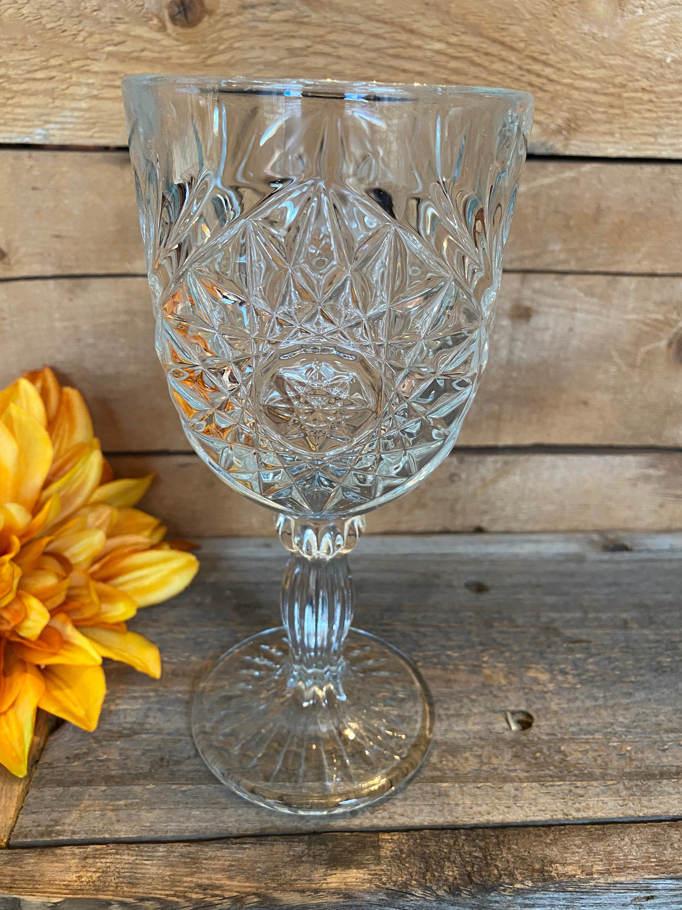 Libbey Hobstar Stemmed Water or Wine Goblets Glasses 9 Etsy