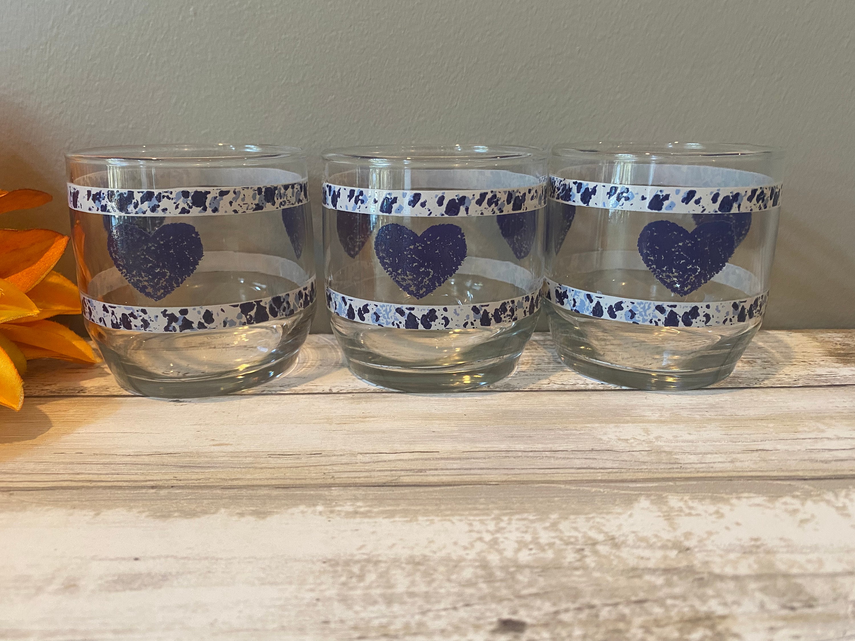 Vintage - Anchor Hocking - Cobalt Blue Heart - Juice Glass - Set