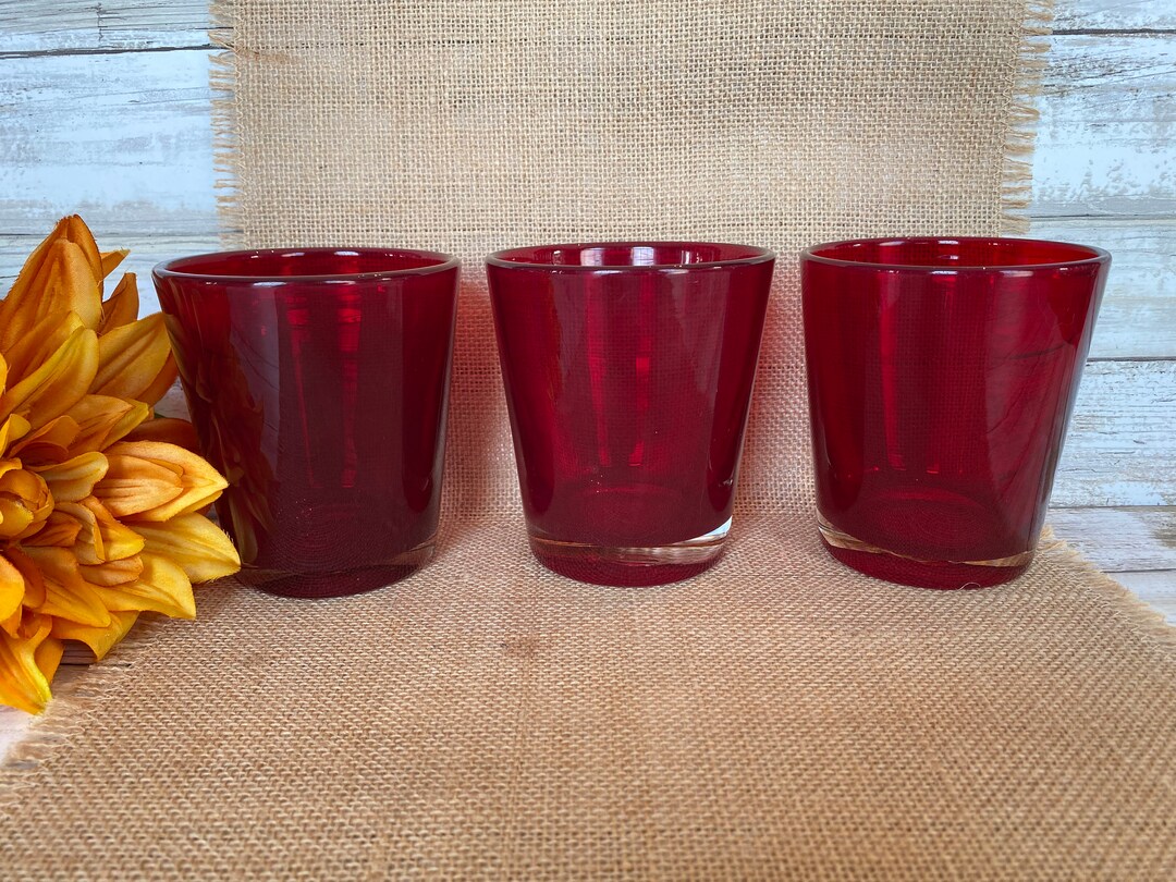 Red Old Fashioned Glassware HEAVY Set of 3 4 1/4 Etsy