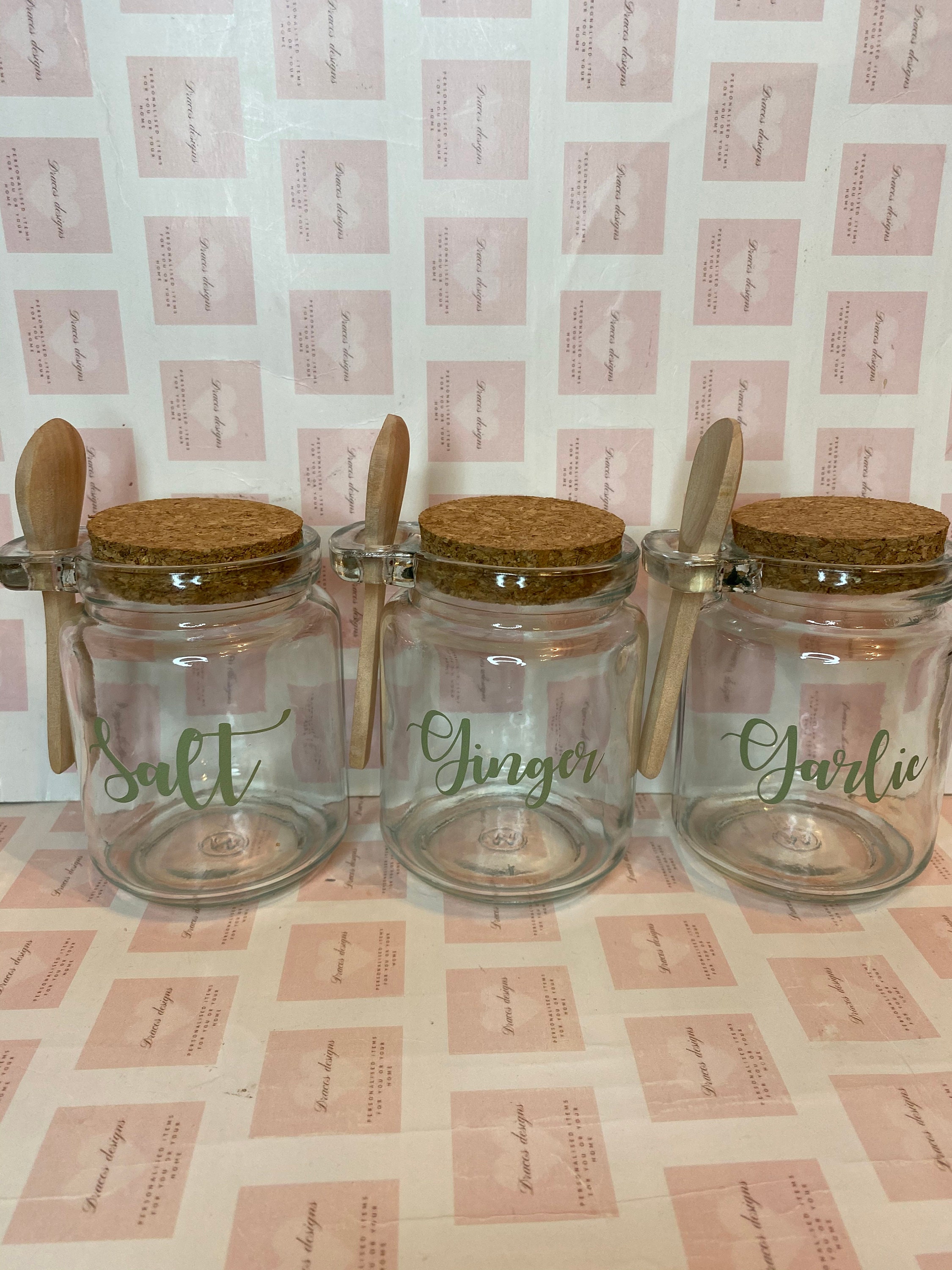 8oz glass jars with cork lid and wooden spoon Etsy