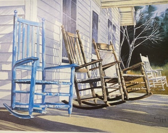 Broken Blue. Rocking chairs on front porch.