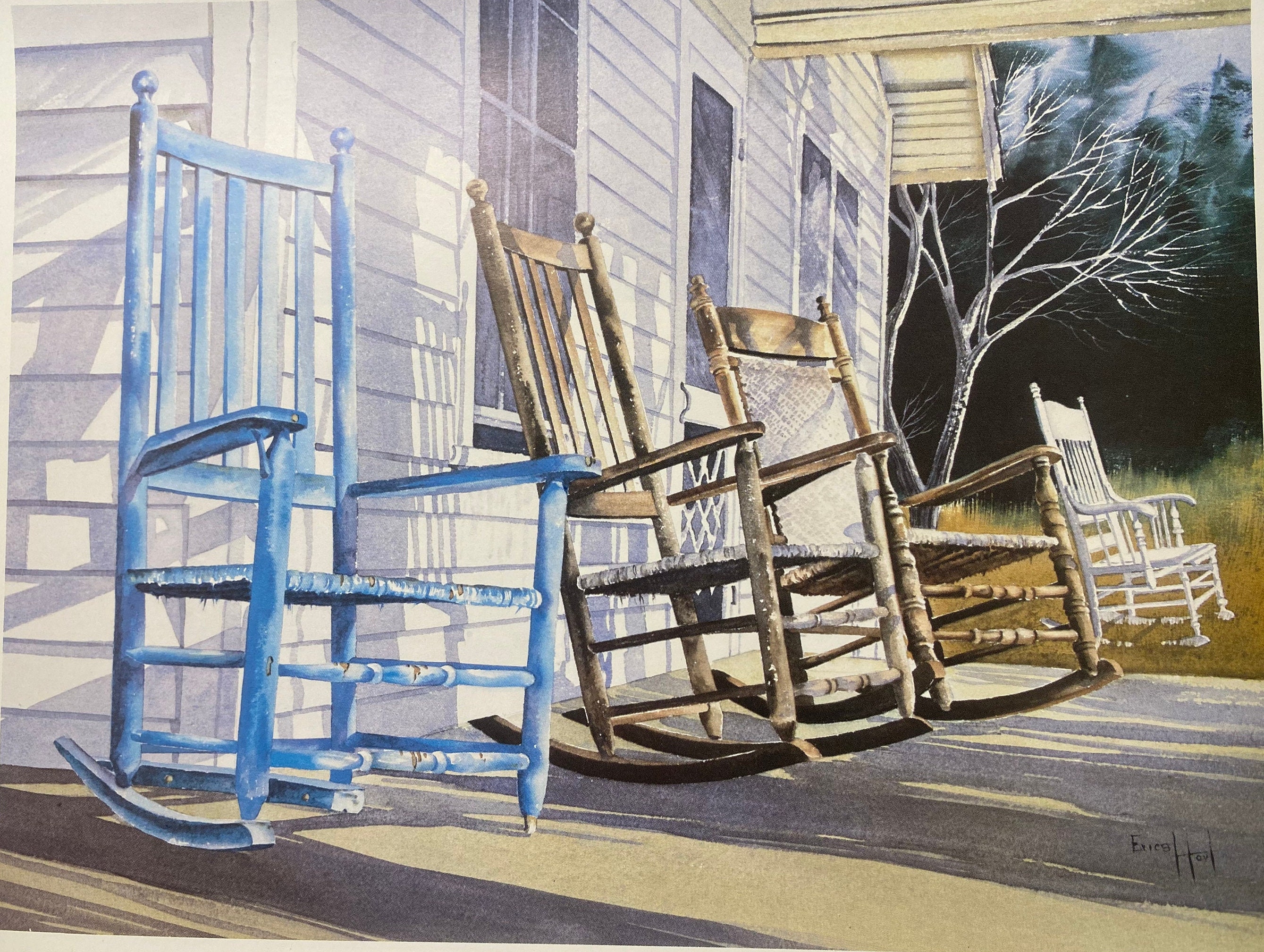 Broken Blue. Rocking Chairs on Front Porch. Etsy UK