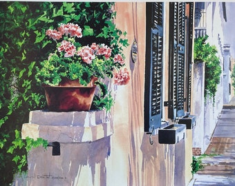 Chalmers Street, Charleston, Potted Flowers, Geraniums.