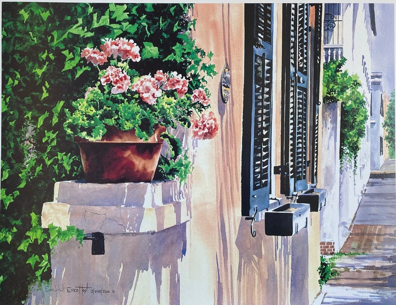 Chalmers Street, Charleston, Potted Flowers, Geraniums. image 1