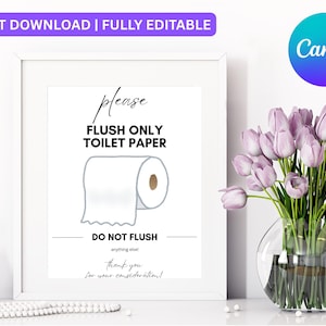 Do Not Flush Sign | Septic Safe Reminder | Airbnb Template | Toilet Paper Only | Canva Template | Instant Download