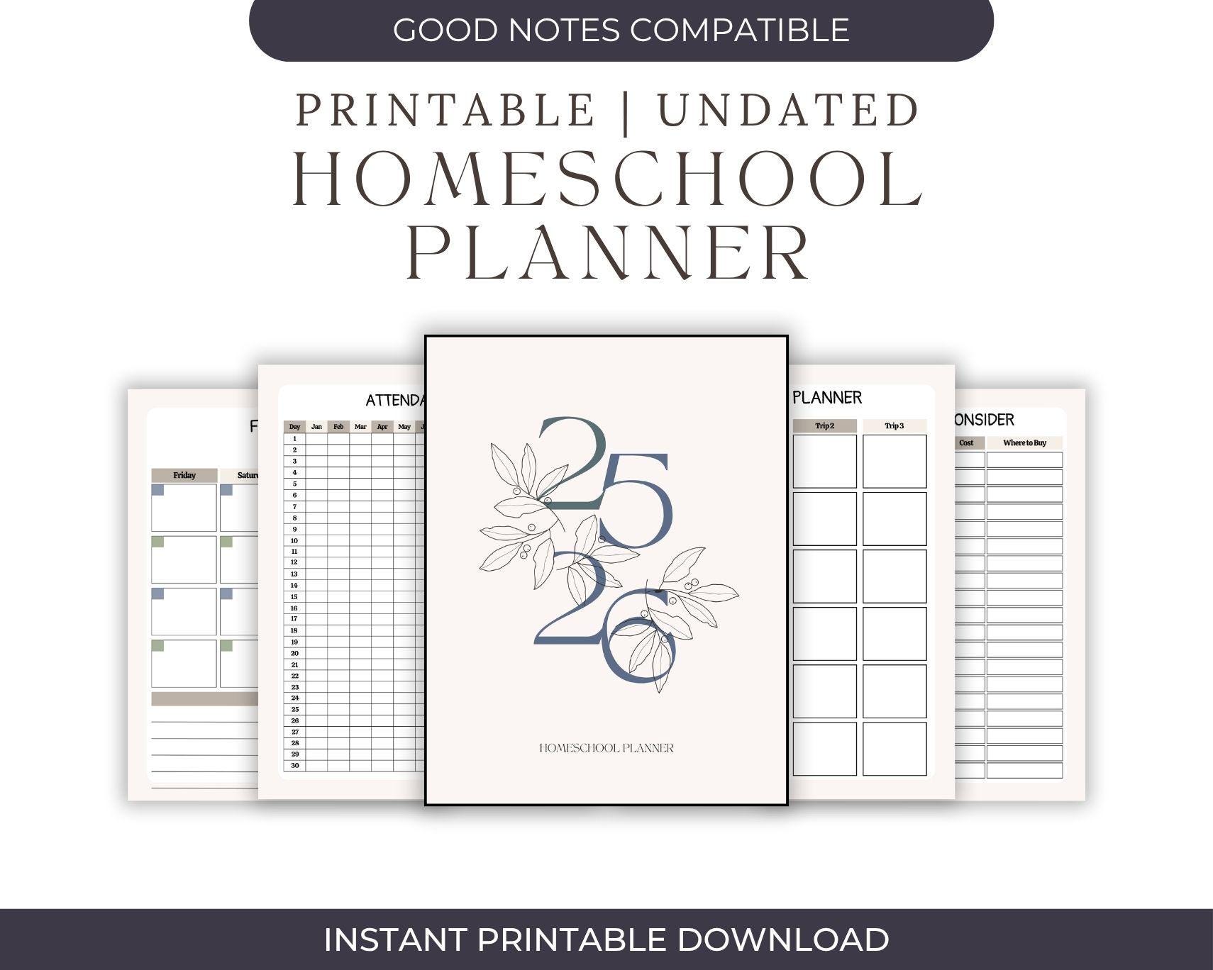2025-2026 Homeschool Planner | OVER 80 PAGES | Digital Printable Horizontal Organizer | Homeschool Organization | GoodNotes & PDF Compatible