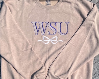custom college and university bow boho embroidery trendy sweatshirt crewneck hoodie university embroidery