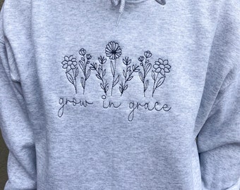 grow in grace embroidered hoodie unisex gildan trendy sweatshirt faith comes with a free bracelet