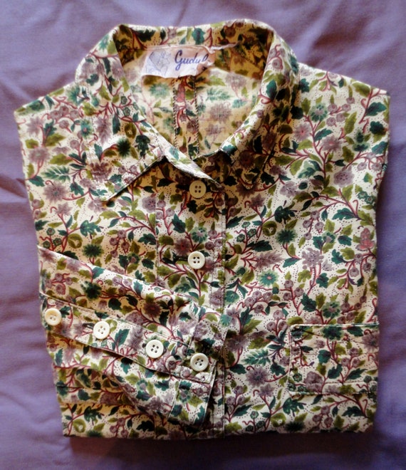 Floral LinenCotton VGC. Original Vintage GUDULE Boutique Paris Ladies French JacketShirt