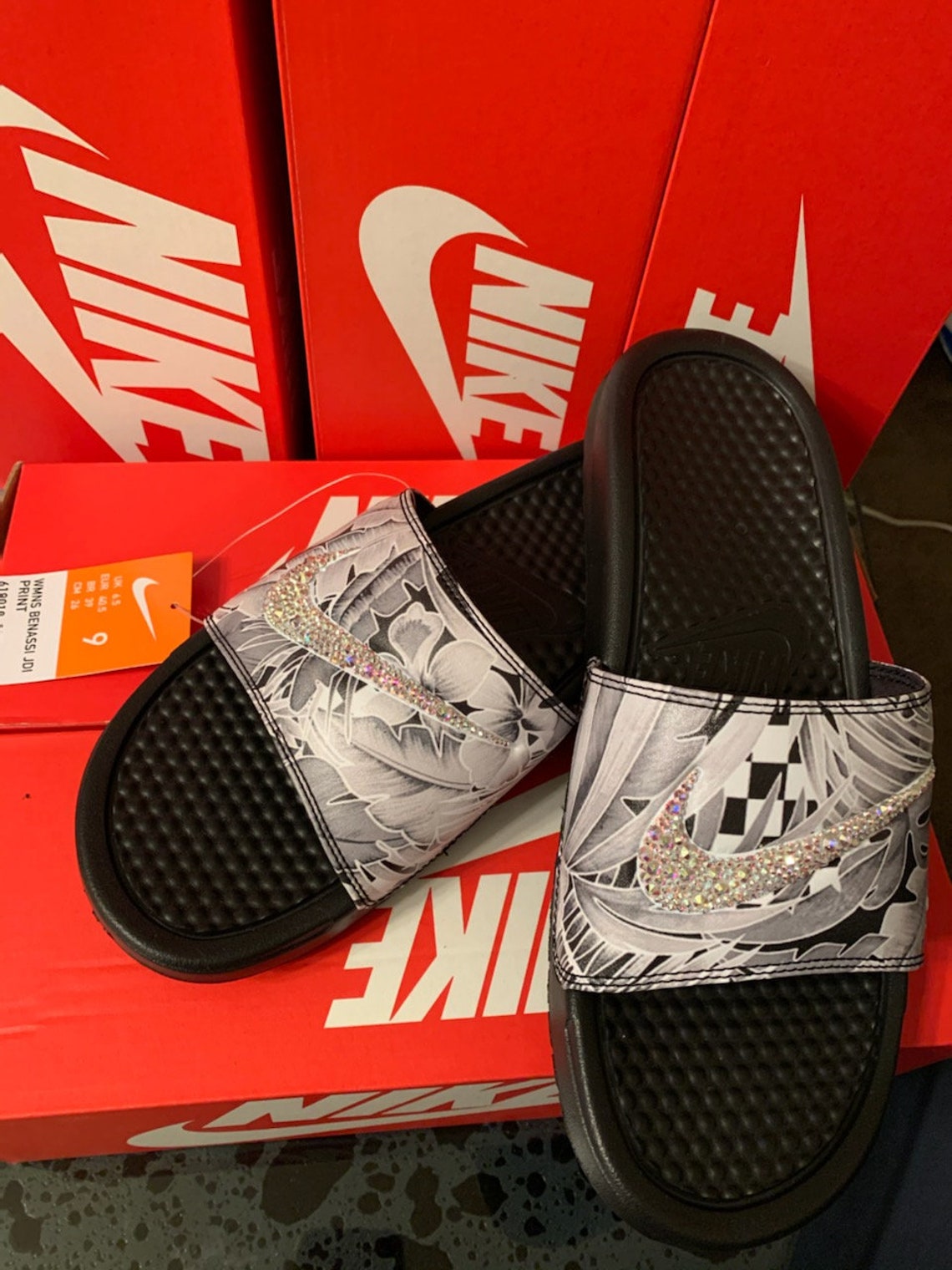 blinged out nike slides