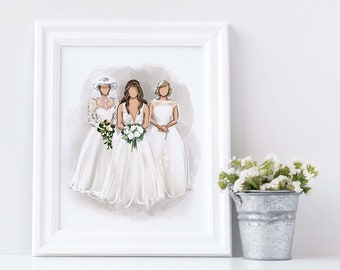 Three Generation Bridal Illustration/ Mother of the Bride Gift with Print