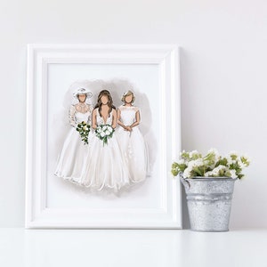 Three Generation Bridal Illustration/ Mother of the Bride Gift with Print
