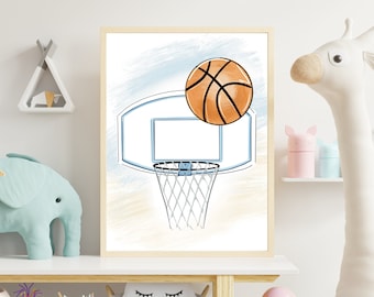 Basketball Nursery Print - Ball and Hoop - Blue, Pink, Green - Nursery Wall Decor