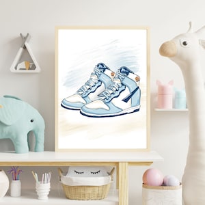 Basketball Nursery Print - Shoes - Blue, Pink, Green - Nursery Wall Decor