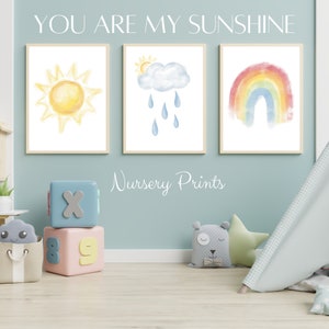 You Are My Sunshine Nursery Prints / Sun, Cloud, Rainbow Nursery Prints ...