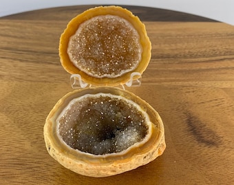 S874 Galaxy Agate Box | Jewelry Box | Chalcedony Geode One Agate Cut in 2 Pieces | Sparkly Quartz Agate Geode Polished Agate Energy Healing