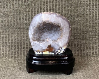 Yellow Agate Cave Amethyst Cave White Crystal Quartz Light Gray Agate Layer Yellow Agate On Back Polished On Stand Minerals Energy #1540