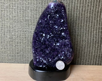 8.5" Tall Specimens Mountain-Shaped Amethyst Cluster Grape Fruit Flower Formation Druzy Purple Crystal Quartz On Stand Geode Stone, K1014