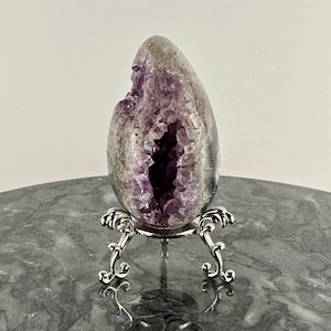 S1162 Amazing Natural Druzy Agate Sphere | Amethyst Egg Cave | Purple Sphere Quartz Ball Purple Crystal Quartz Specimens W/Stand Healing