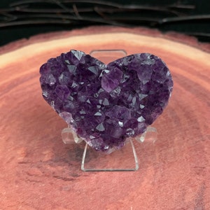 A638 Natural Amethyst Heart Sparkly Druzy Deep Purple Crystal Quartz W/Stand AAA Grade Amethyst Cluster Geode Stone Energy Healing Stone