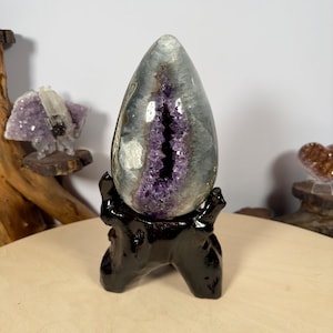 S1030 Amazing Polished Amethyst Agate Egg | Natural Amethyst Cave Egg-Shaped | Dragon Egg Specimen Deep Purple Crystal Quartz W/Stand Energy