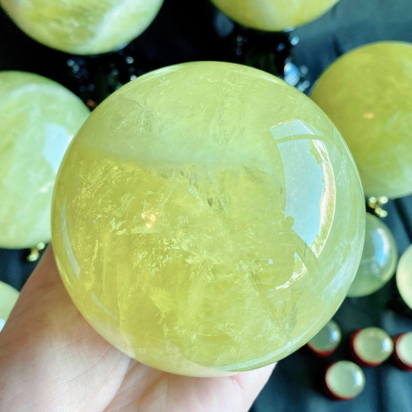 2cm-11cm Excellent AAA Grade Natural Citrine Crystal Sphere Quartz Yellow Crystal Ball Geode Stone, Healing Stone